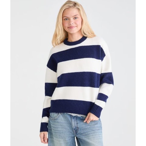 Aeropostale Striped Oversized Crew Sweater