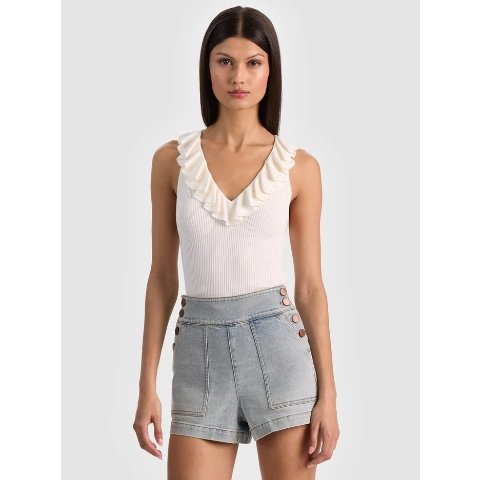 Alice + Olivia MARNIE Ruffle Tank Soft White