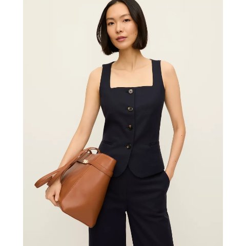 Ann Taylor Cutaway Square Neck Vest Doubleweave