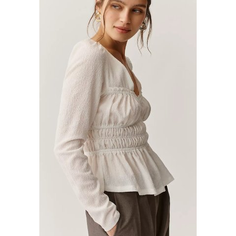 Maeve Anthropologie Smocked Long Sleeve Top