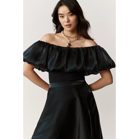 Off-Shoulder Bubble Sleeve Blouse