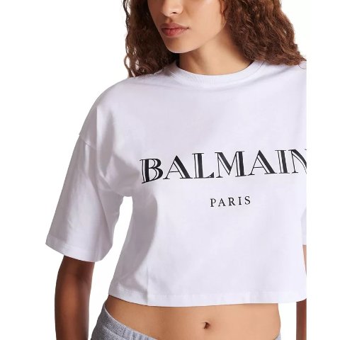 Balmain Boxy Cropped T-Shirt with Print