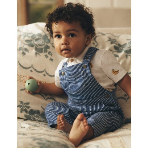 Boden Woven Dungarees Navy Ticking Stripe