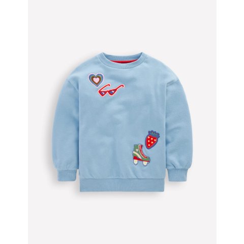 Boden Bobbie Applique Sweatshirt Glacier Lake Badges