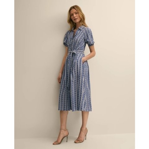 Brooks Brothers Chambray Embroidered Belted Shirt Dress