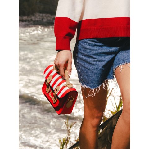 Cambridge Satchel Leather Mini Satchel Bag Red White
