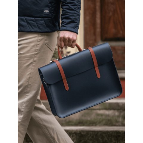 Cambridge Satchel Music Laptop Bag Navy & Tan