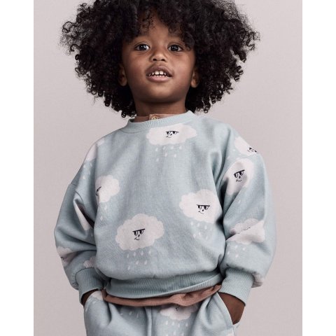 Wide-Arm Sweatshirt Rain Cloud Print Pale Blue