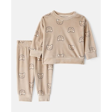 Carter's Bear Print Velour Sweatshirt & Pant Set Brown