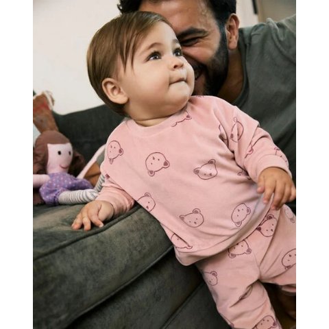 Carter's Baby Girl Bear Print Pink Velour Sweatshirt Set