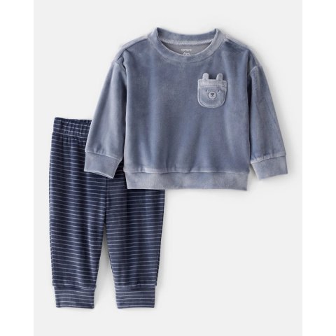 Carter's Bear Blue Velour Sweatshirt Jogger Set