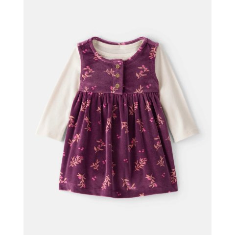 Carter's Flowers Print Velour Long-Sleeve Dress Set Purple