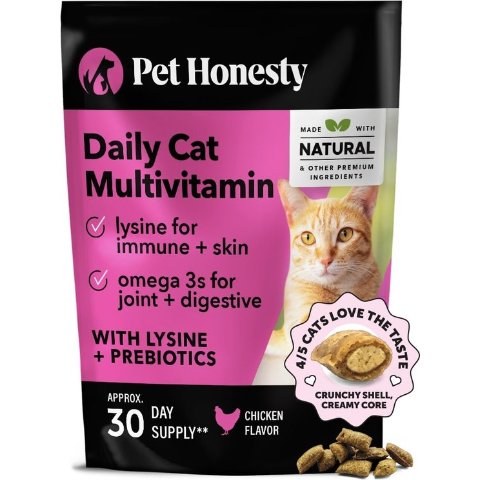 Pet Honesty Dual Texture Multivitamin Omega-3 Lysine Cat Chews Chicken 3.7oz