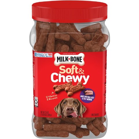 Milk-Bone Soft & Chewy Beef & Filet Mignon Recipe Dog Treats, 25-oz tub - Chewy.com