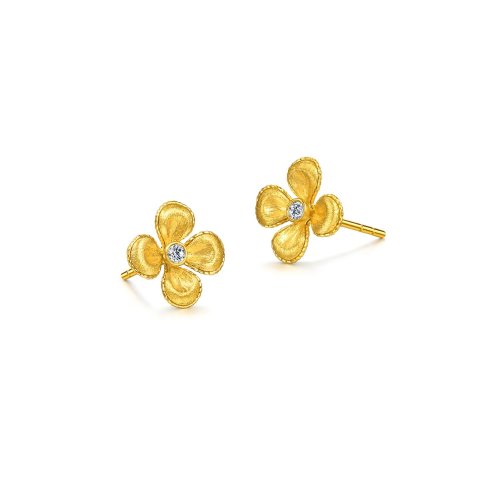 Chow Sang Sang Gold Clover Diamond Earrings