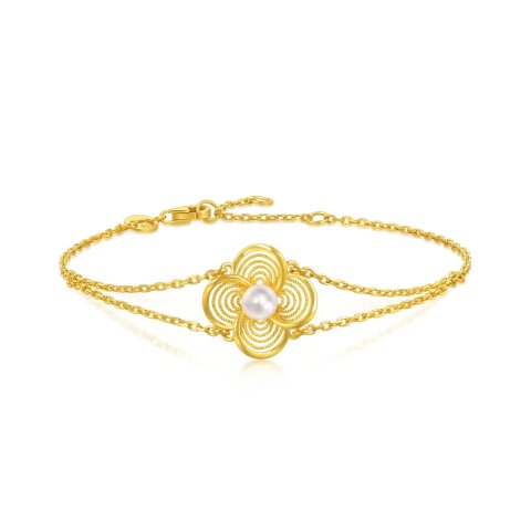 Chow Sang Sang Huayuelianli 999.9 Gold Clover Pearl Bracelet