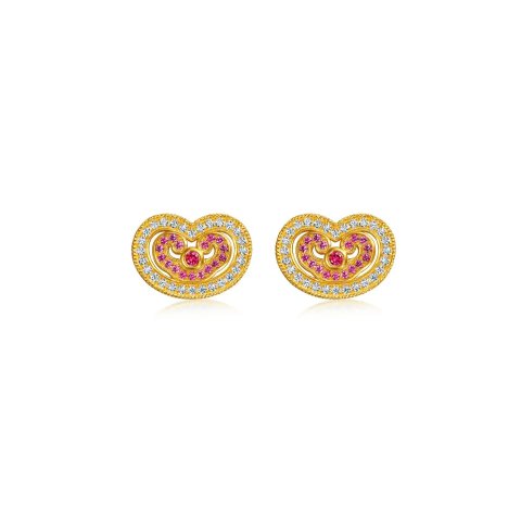 Chow Sang Sang 999 Gold Ruby Diamond Earrings