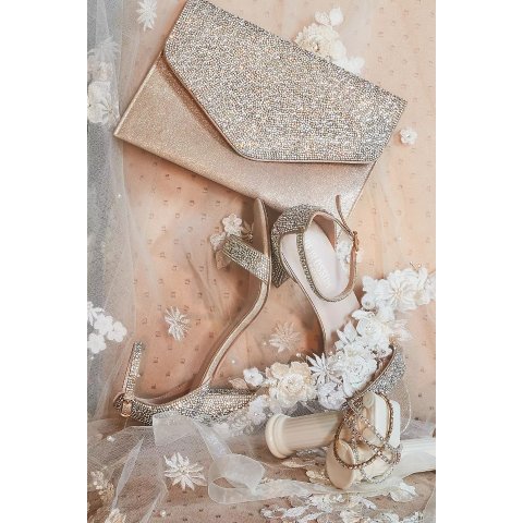 David's Bridal Crystal Block Heel Sandals Champagne
