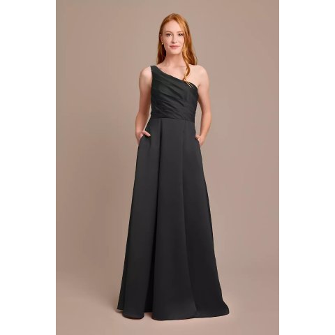 David's Bridal Satin One-Shoulder Pleated Dress