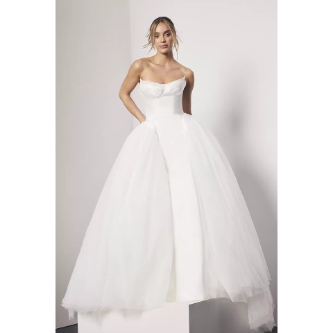 Vera Wang Satin Tulle Drop Waist Ball Gown