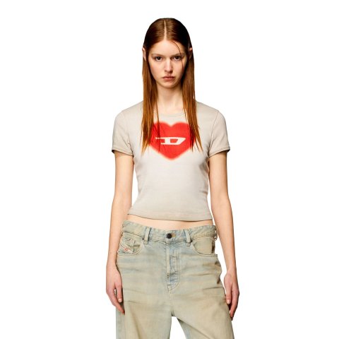 Diesel D Women’s Ribbed Heart T-shirt Beige