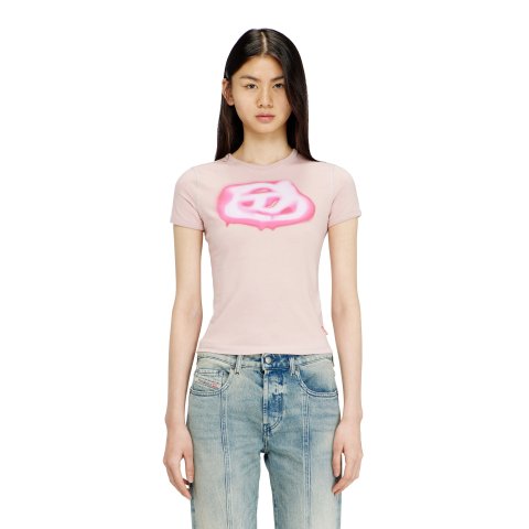Diesel Slim T-shirt Graffiti Logo Pink