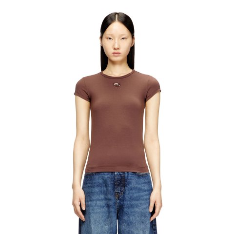 Diesel Women's T-shirt Embroidered Logo Brown