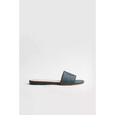 Dior Deep Blue Embroidered Cotton Slide