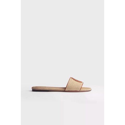 Dior Embroidered Cotton Slide Cognac Brown Calfskin