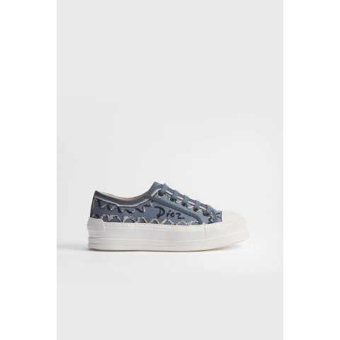 Dior Blue Embroidered Cotton Platform Sneaker