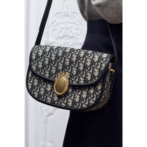 Dior Blue Oblique Jacquard Flap Bag Medium