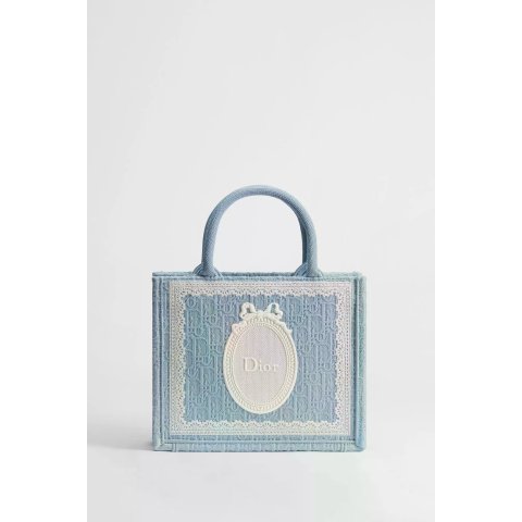 Dior Small Book Tote Celestial Blue Oblique Embroidery