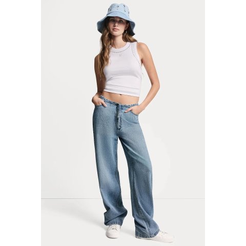 DKNY Mid-Rise Relaxed Straight Leg Drawcord Pants