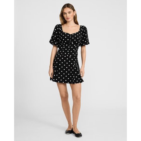 Express Polka Dot High Waisted Pleated Mini Skirt