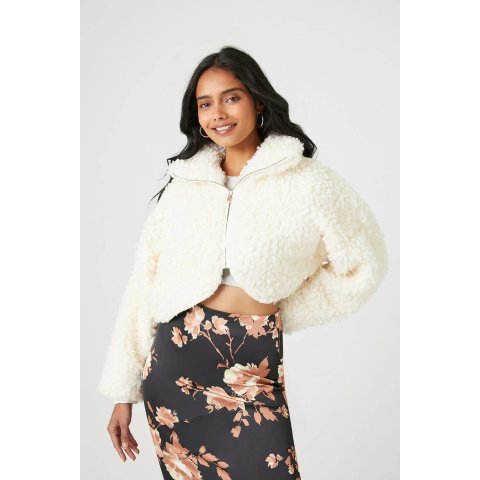 FOREVER 21 Faux Shearling Cropped Moto Jacket