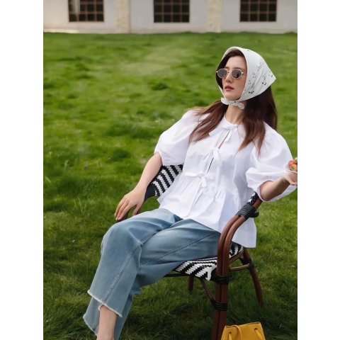 Ganni Cotton Poplin Tie Blouse