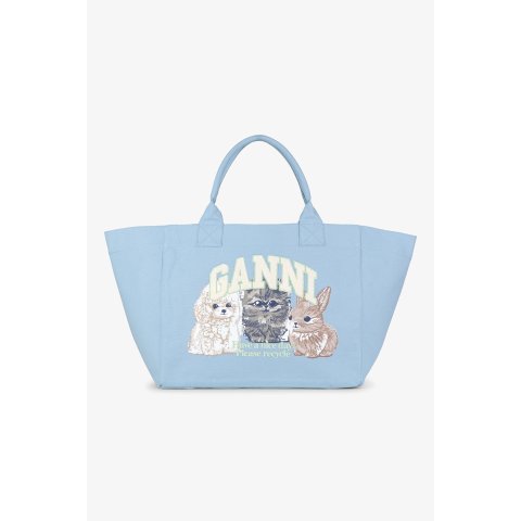 Ganni Animal Print Tote XXL Blue