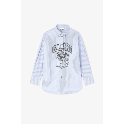 Ganni Blue Stripe Logo Shirt