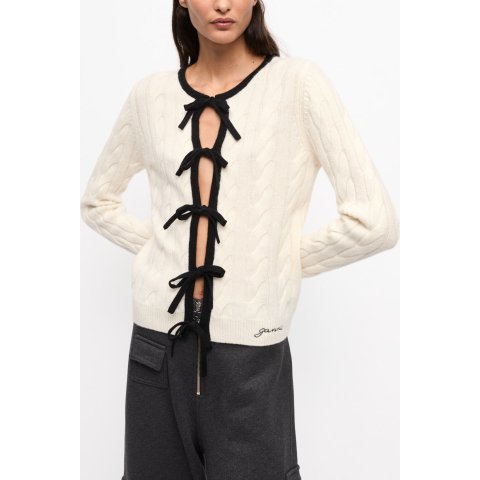 Ganni Egret Cardigan White Cashmere Mix