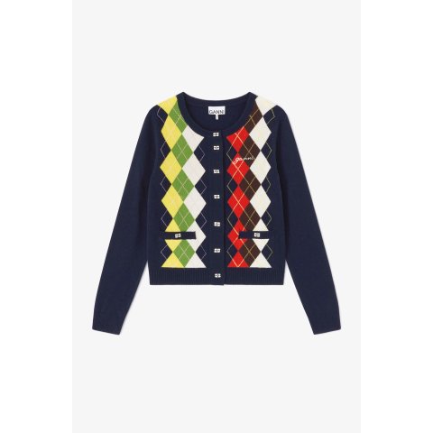 Ganni Argyle Print Cardigan