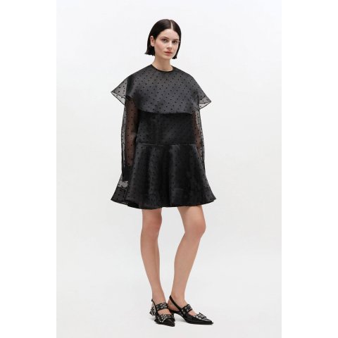 Ganni Black Organza Circle Collar Dress