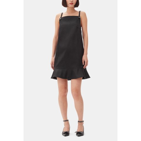 Ganni Black Duchesse Satin Mini Dress