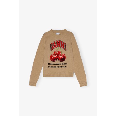 Ganni Camel Cherry Sweater