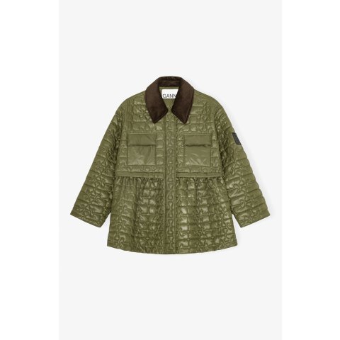 Ganni Quilt Midi Jacket Green