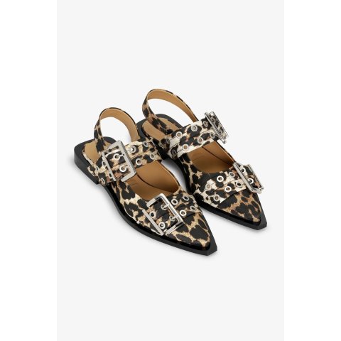 Ganni Leopard Satin Ballerinas