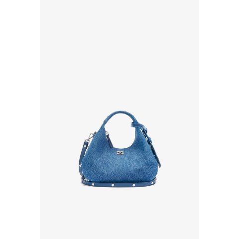 Ganni Mini Hobo Bag Denim Studded