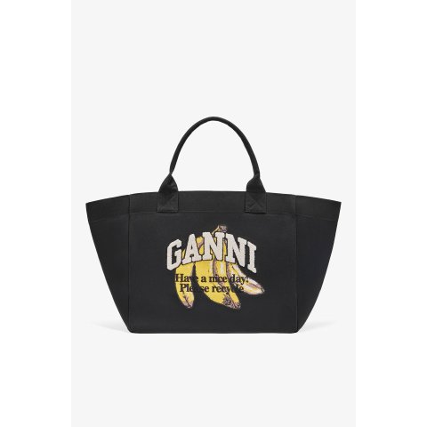 Ganni Banana Print Tote Black XXL