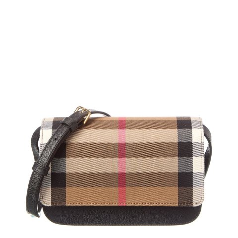 Burberry Burberry Check Canvas Leather Shoulder Bag
