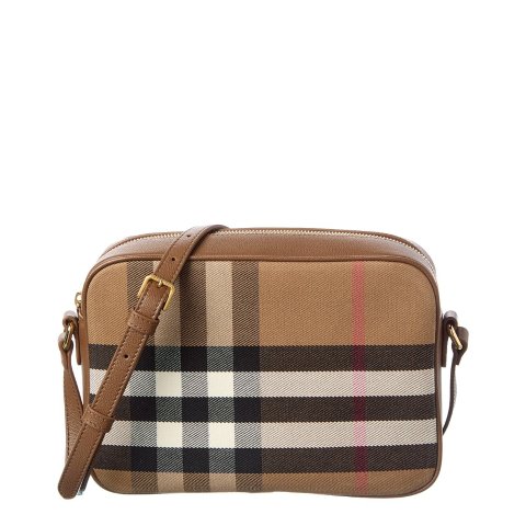 Burberry Check Canvas Leather Camera Bag