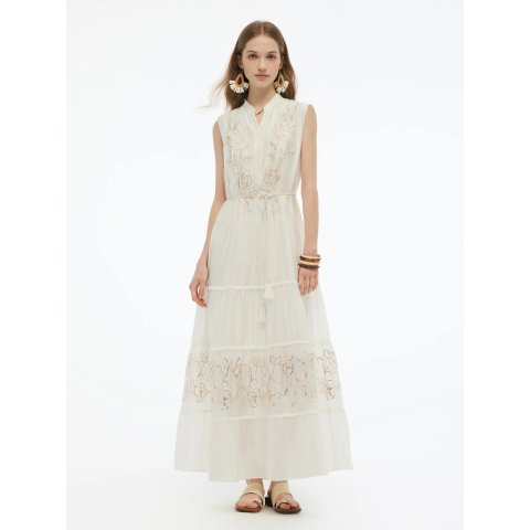 GOELIA Tencel Blend Embroidered Maxi Dress for Women